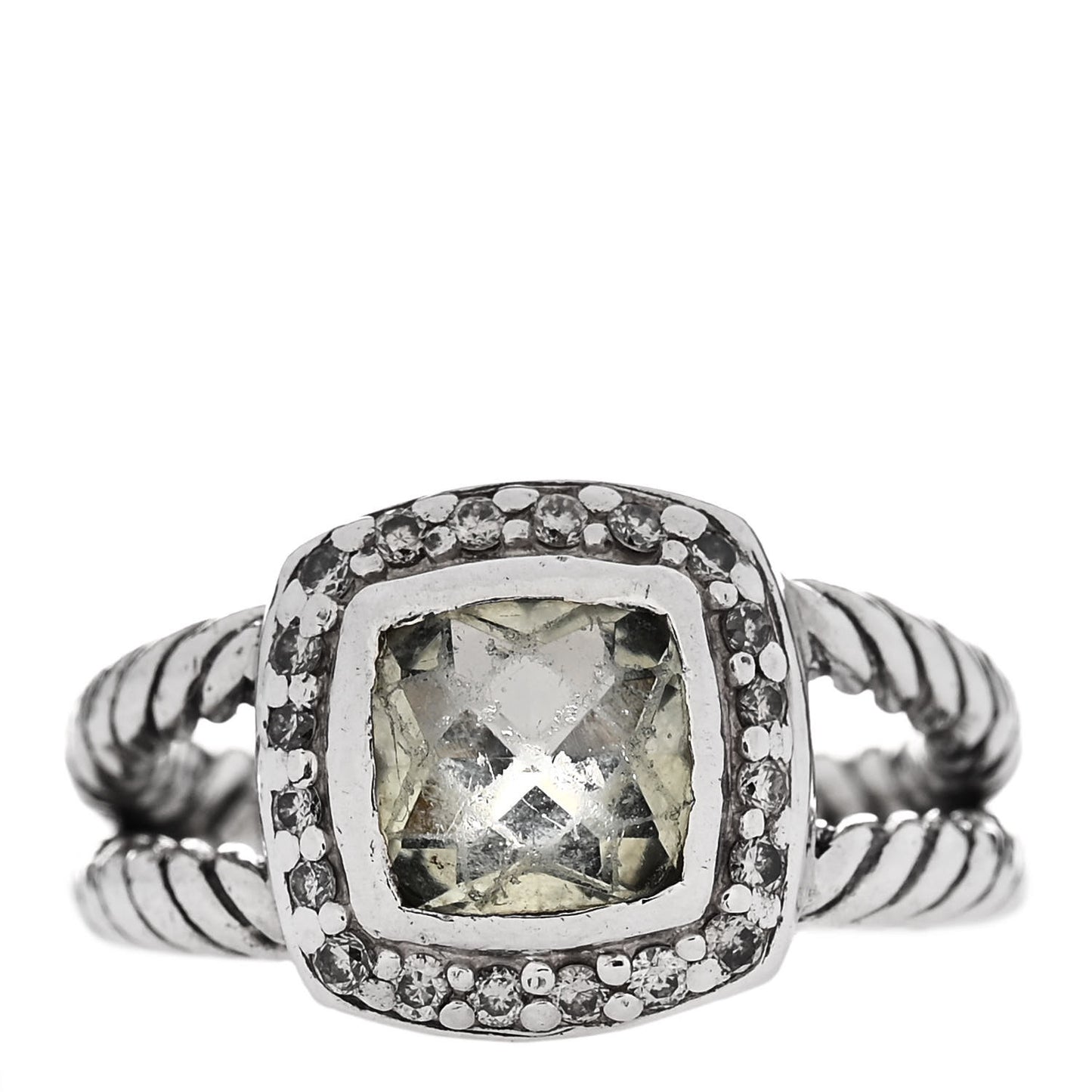 Sterling Silver Diamond Prasiolite 7mm Petite Albion Ring 49 4.75