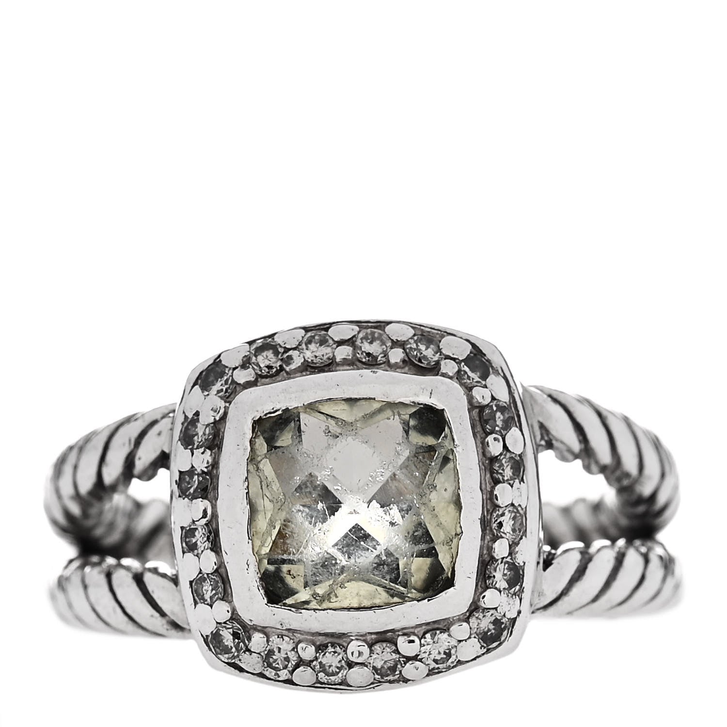 David Yurman Sterling Silver Diamond Prasiolite 7mm Petite Albion Ring 49 4.75 1 of 4