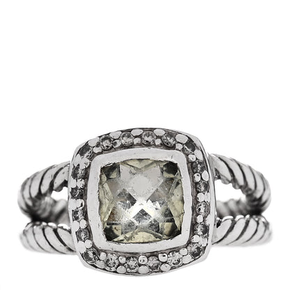 David Yurman Sterling Silver Diamond Prasiolite 7mm Petite Albion Ring 49 4.75 1 of 4