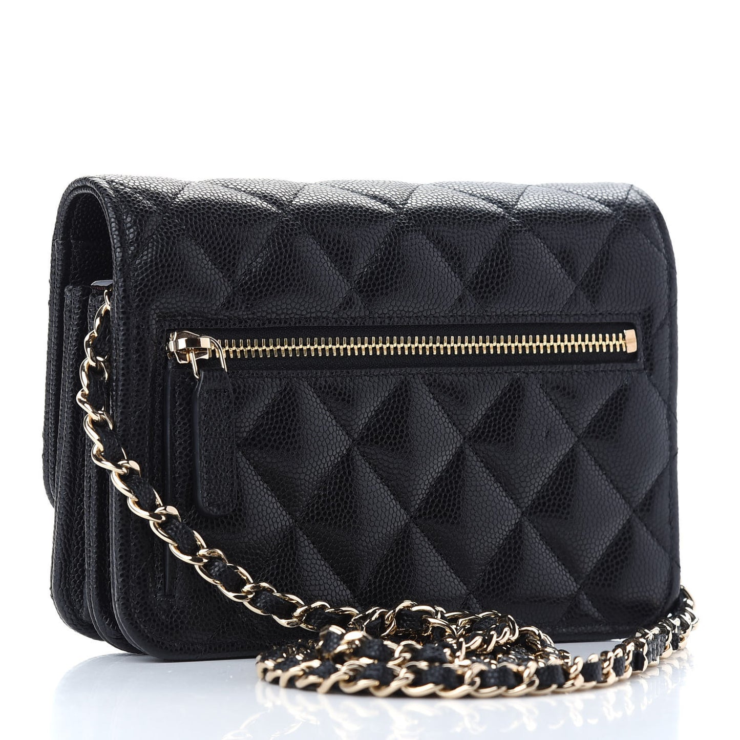 Caviar Quilted Mini Wallet On Chain WOC Black