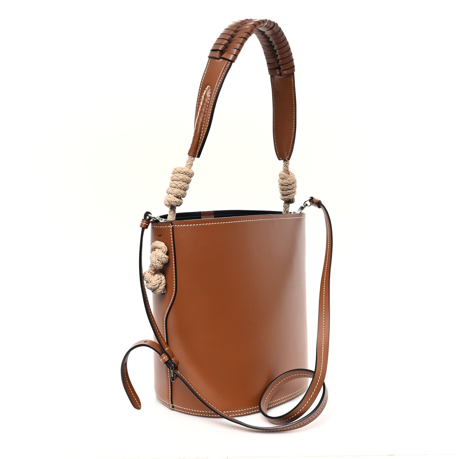 Prada City Calfskin Knotted Rope Bucket Bag Cognac 3 of 12