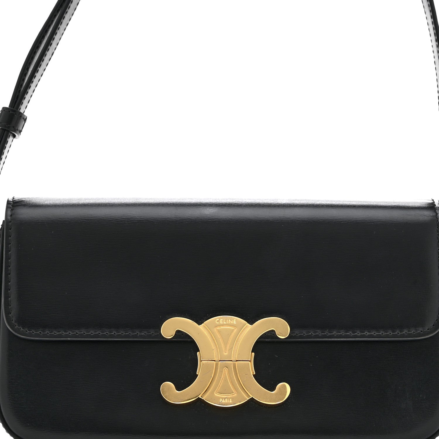 Celine Shiny Calfskin Triomphe Shoulder Bag Black 9 of 11