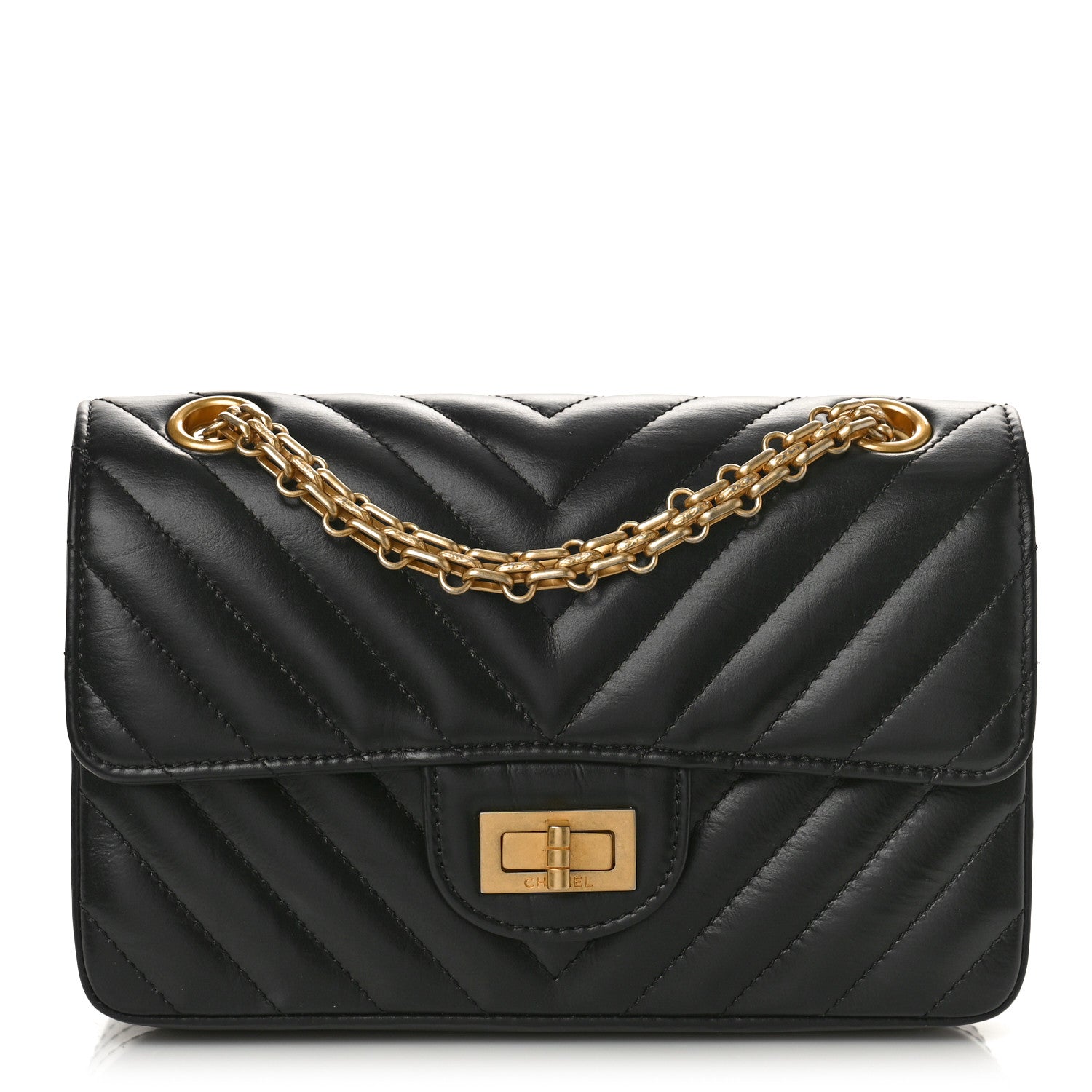 Chanel Aged Calfskin Chevron Quilted 2.55 Reissue Mini Flap Black 2 of 10