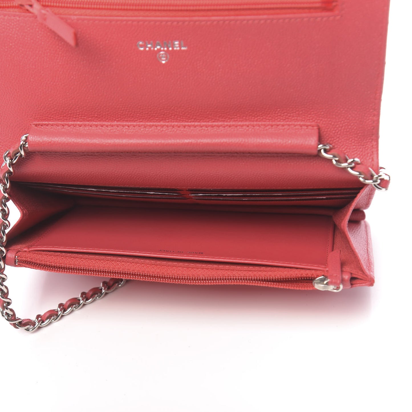 Caviar Chevron Quilted Wallet On Chain WOC Red