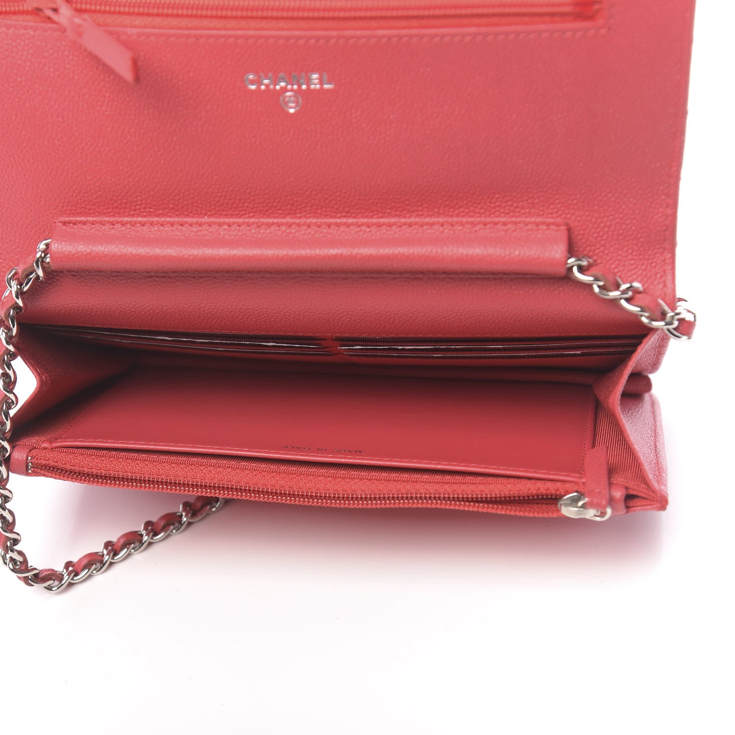 Chanel Caviar Chevron Quilted Wallet On Chain WOC Red 5 of 13