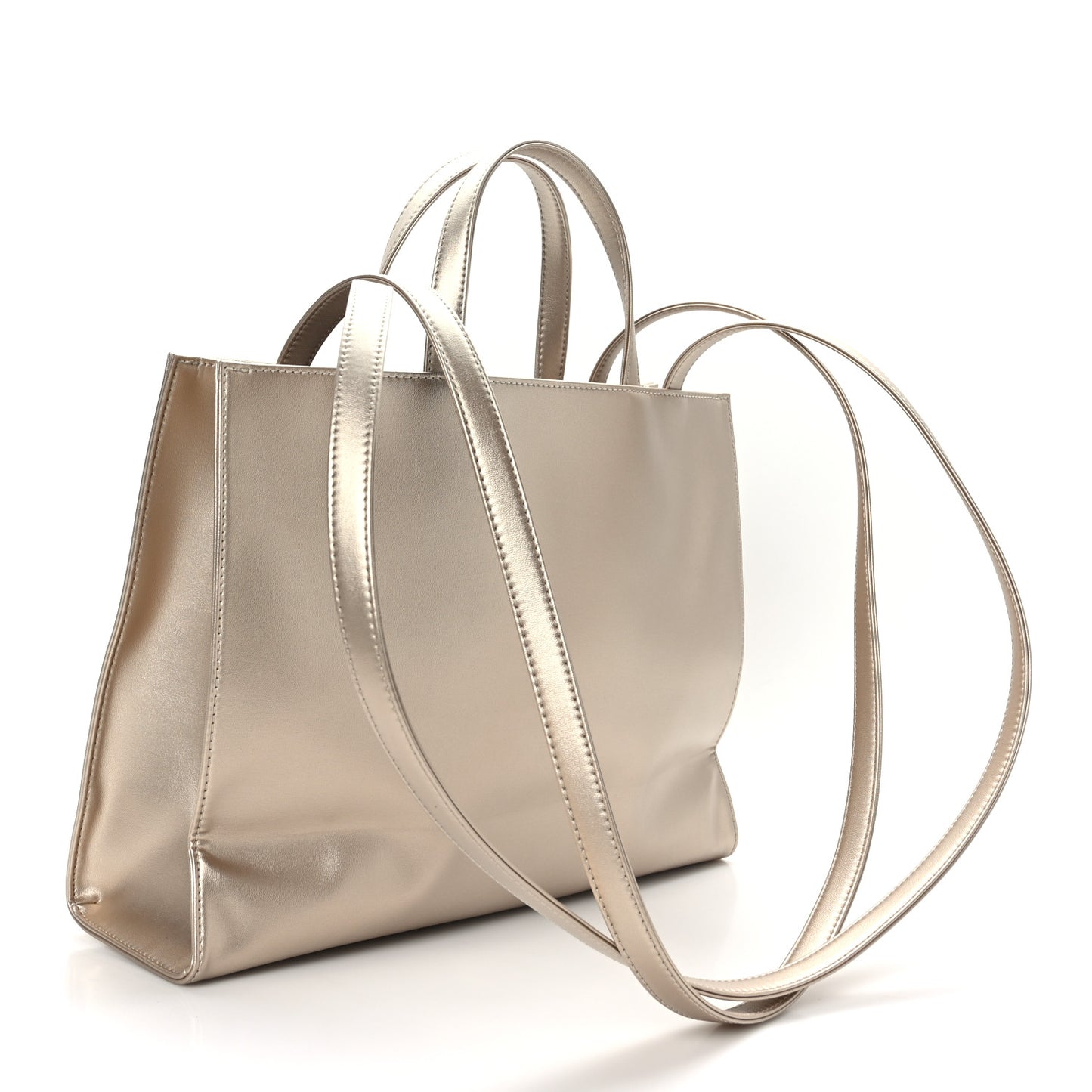 Metallic Vegan Leather Medium Shopping Bag Gold