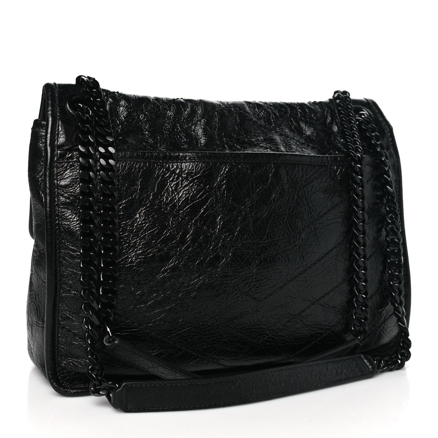 Crinkled Calfskin Matelasse Monogram Medium Niki Chain Satchel Black