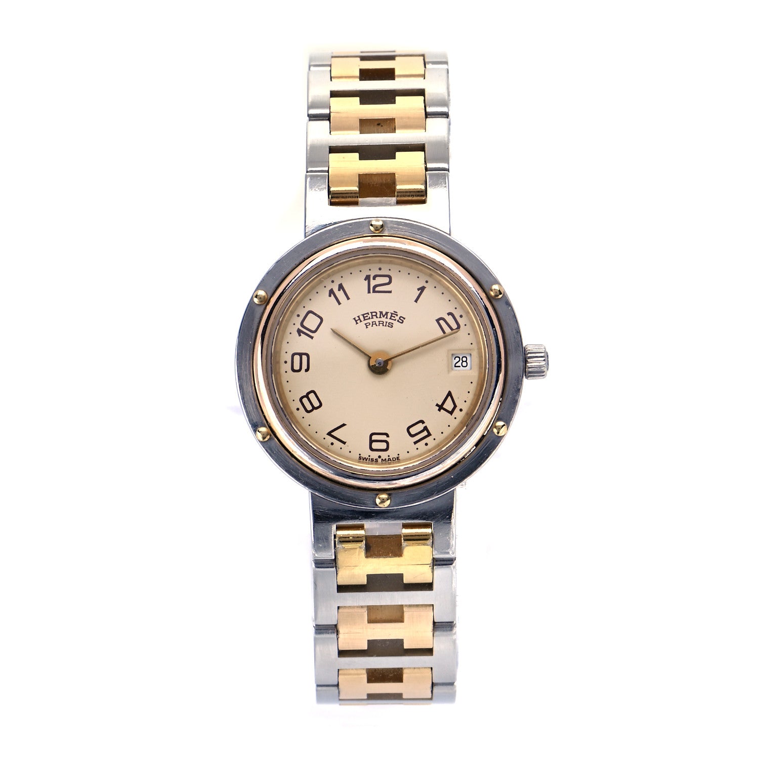 Hermes Stainless Steel 24mm Clipper Quartz Watch Gold 1 of 6