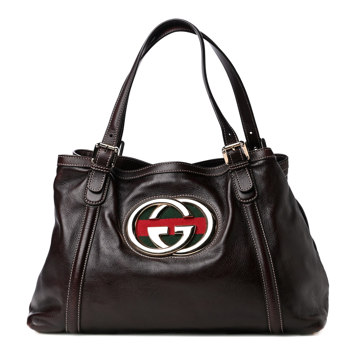 Gucci Calfskin Medium Britt Tote Dark Brown 1 of 4