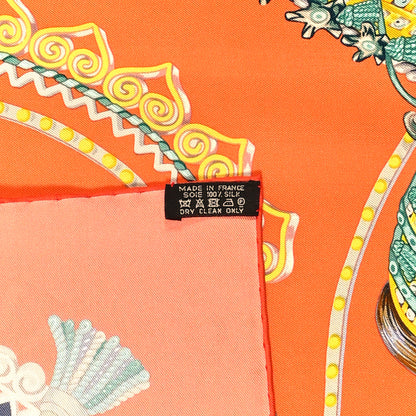 Hermes Silk Carre Paperoles Scarf 90 Orange Anthracite Vert 3 of 3