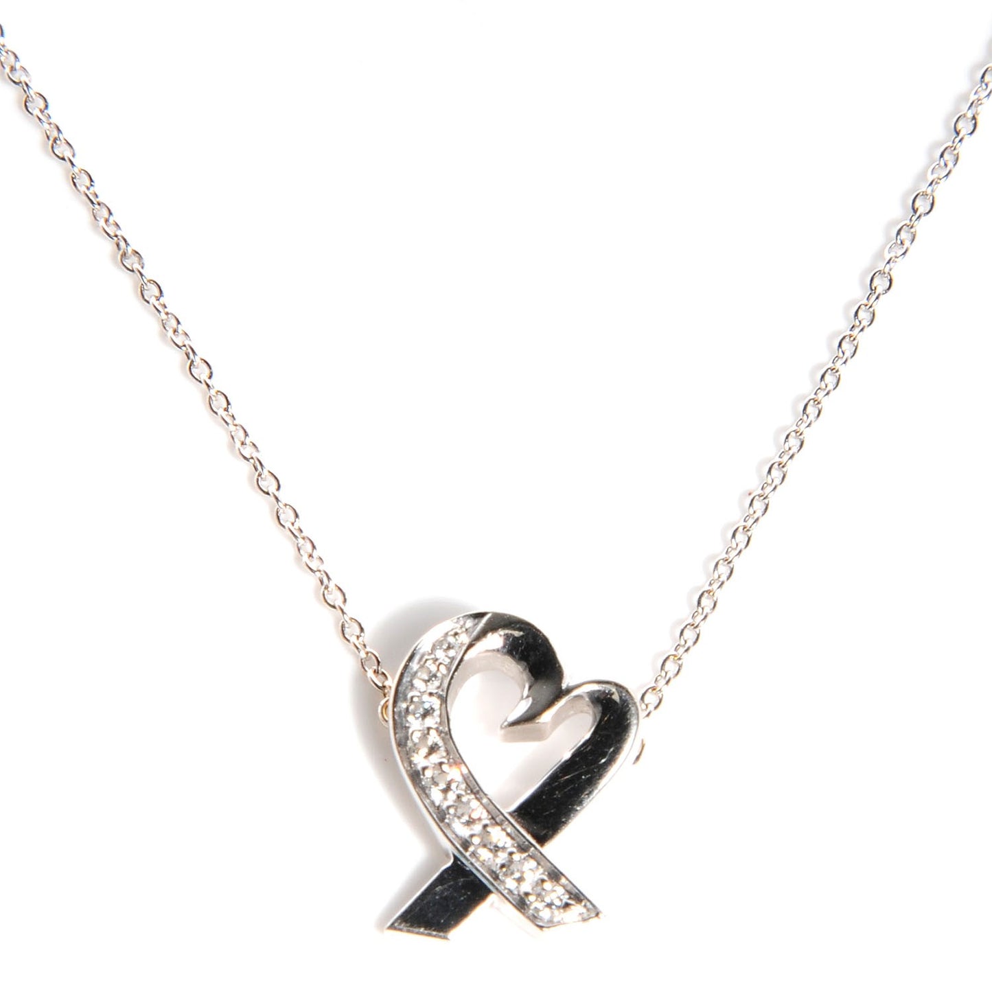 18K White Gold Diamond Small Paloma Picasso Loving Heart Necklace