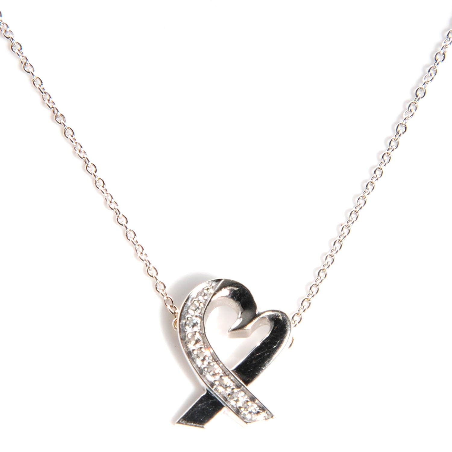Tiffany 18K White Gold Diamond Small Paloma Picasso Loving Heart Necklace 1 of 7