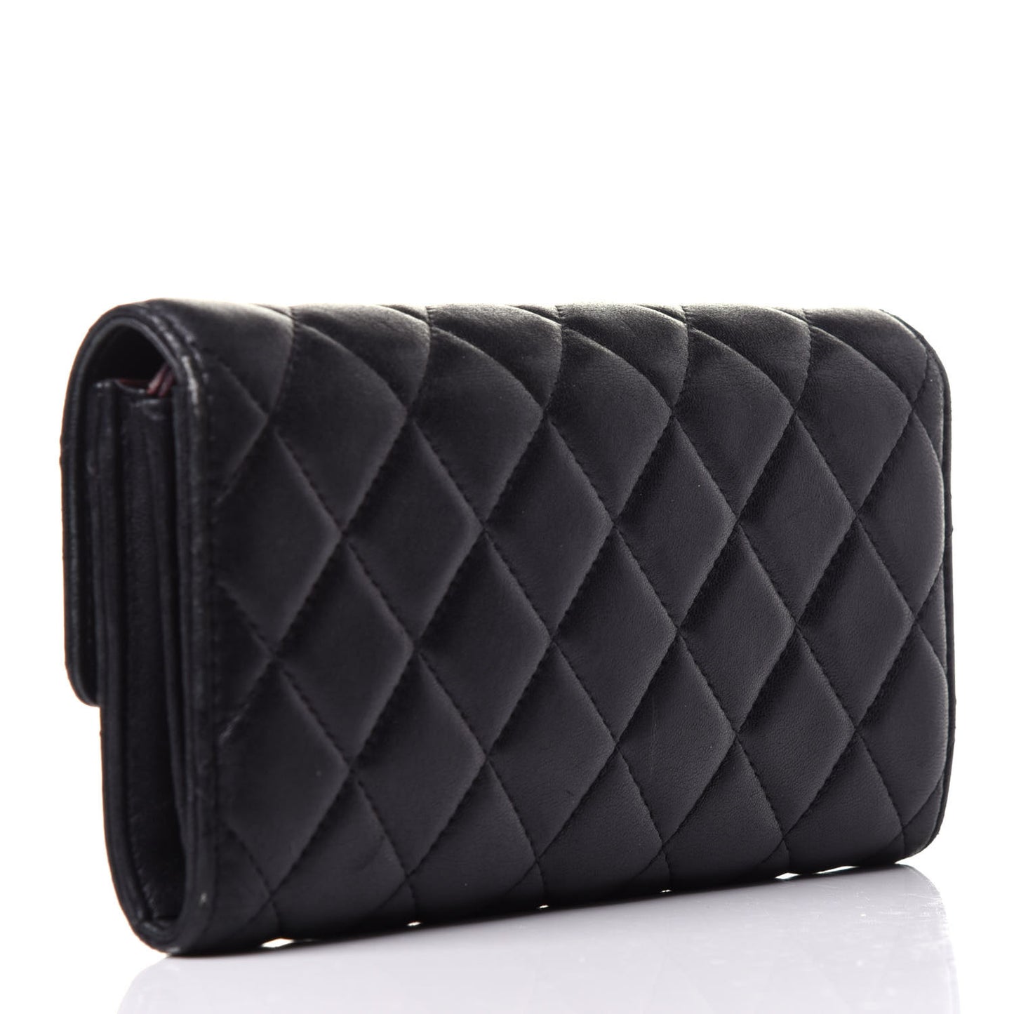 Lambskin Quilted Large Gusset Flap Wallet Black