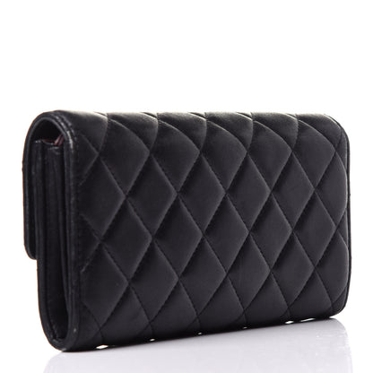 Chanel Lambskin Quilted Large Gusset Flap Wallet Black 3 of 12