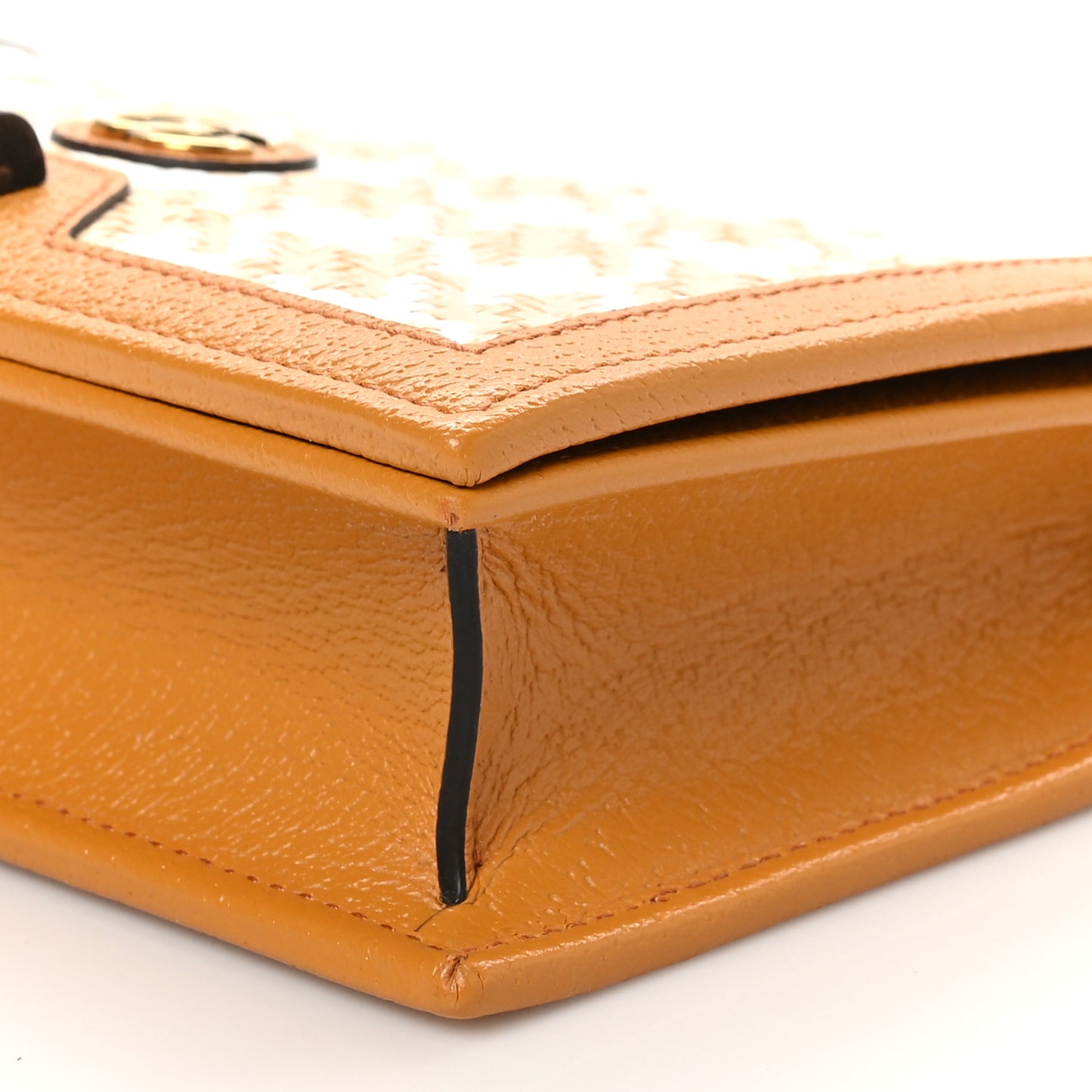 Polished Raffia Textured Dollar Calfskin Houndstooth Mini Diana Chain Bag Natural Sun Oil Mystic White