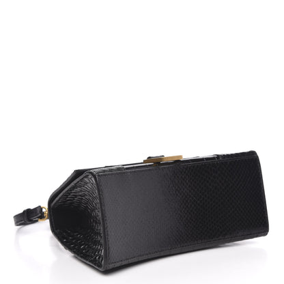Balenciaga Calfskin Crocodile Lizard Embossed Small Patchwork Hourglass Top Handle Bag Black 4 of 10