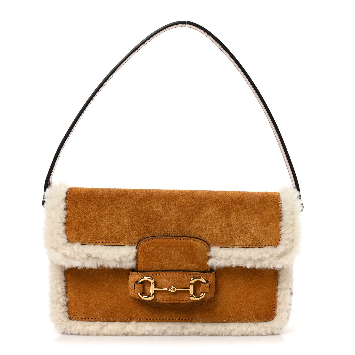 Suede Shearling Horsebit Mini 1955 Shoulder Bag Honey Beige Milk