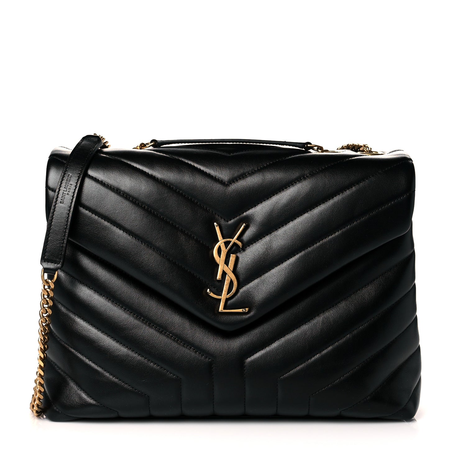 Calfskin Y Quilted Monogram Medium Loulou Chain Satchel Black