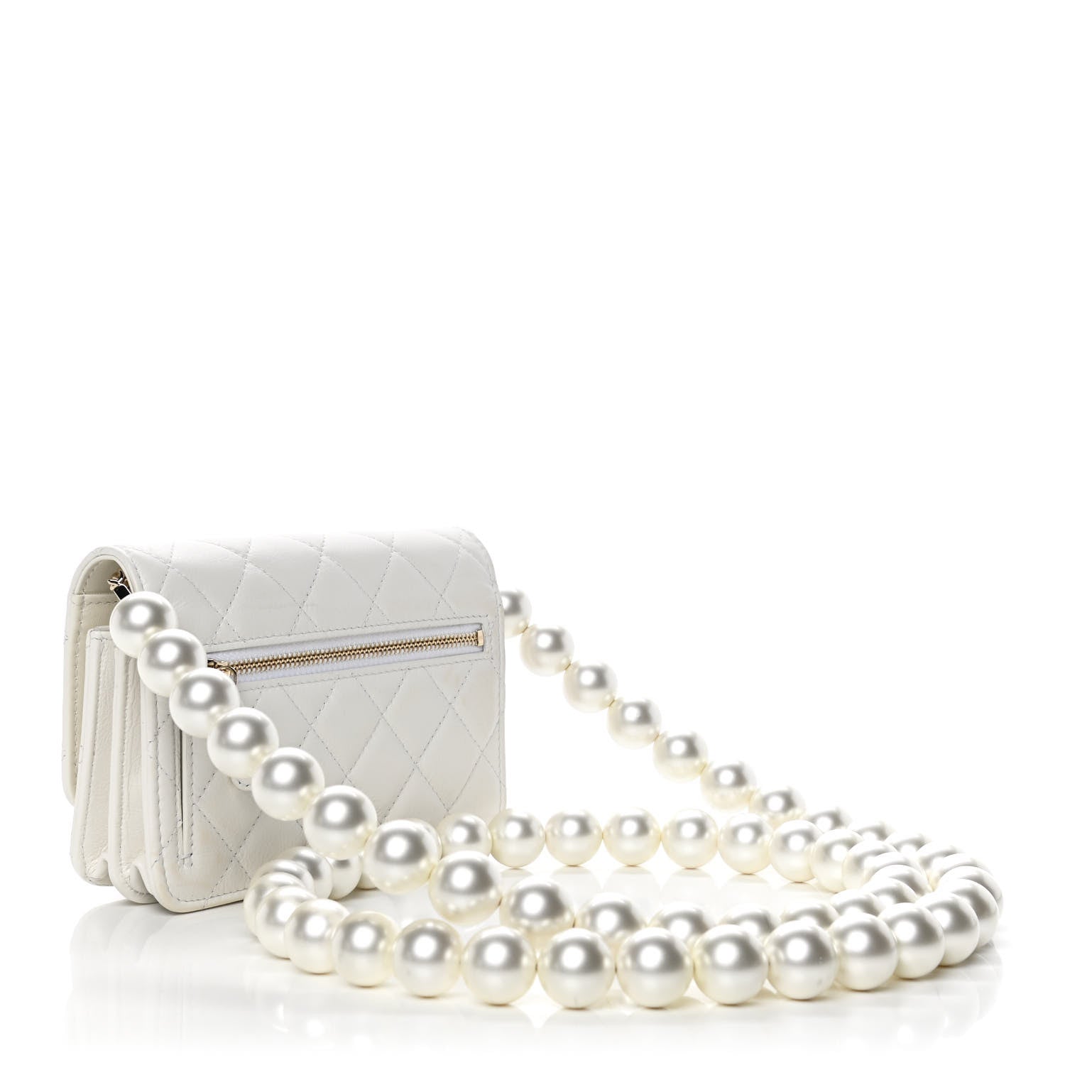 Chanel Calfskin Quilted Mini Maxi Pearls Wallet On Chain WOC White 2 of 11