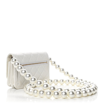 Chanel Calfskin Quilted Mini Maxi Pearls Wallet On Chain WOC White 2 of 11