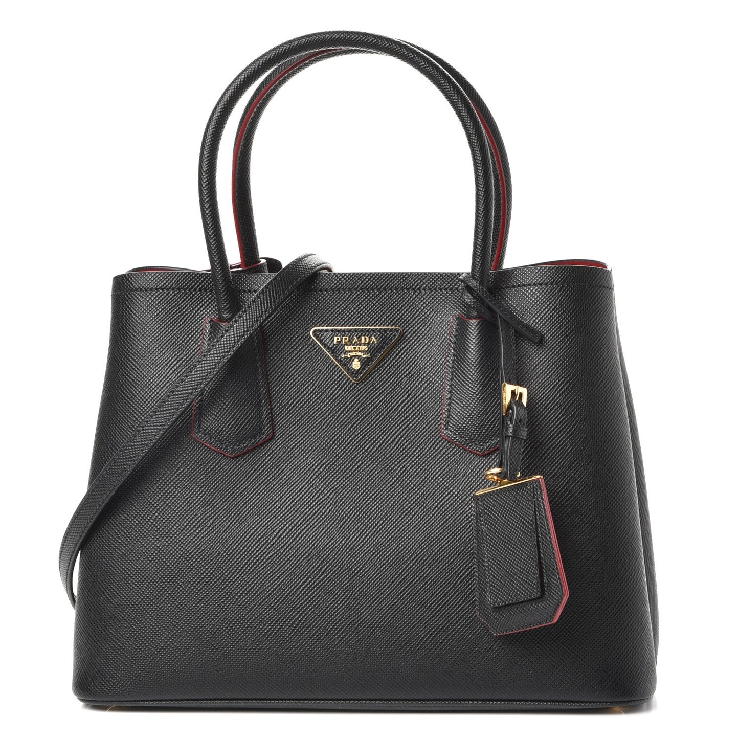 Saffiano Cuir Small Double Bag Black Fuoco