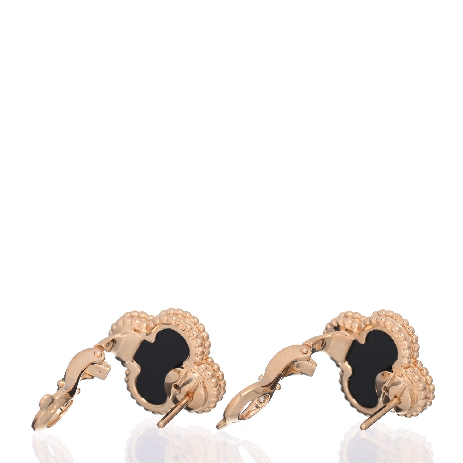 Van Cleef & Arpels 18K Yellow Gold Black Onyx Vintage Alhambra Earrings 3 of 5