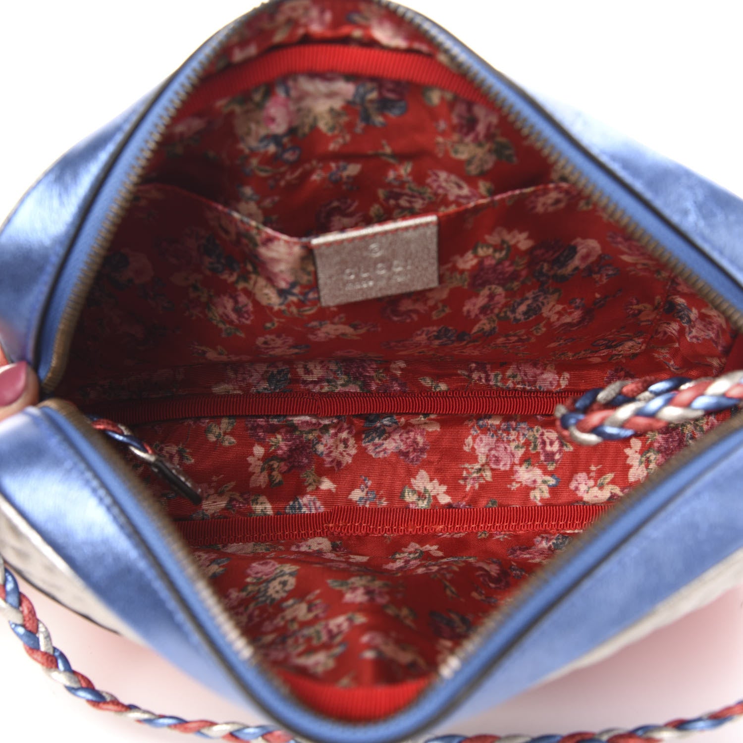 Gucci Laminated Nappa Trapuntata Small Zumi Shoulder Bag Rosso Marine Argento 5 of 10