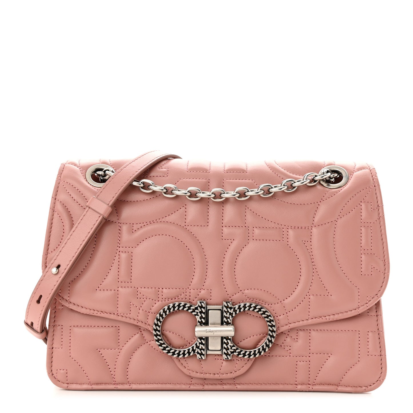 Calfskin Quilted Gancini Flap Bag Antique Rose