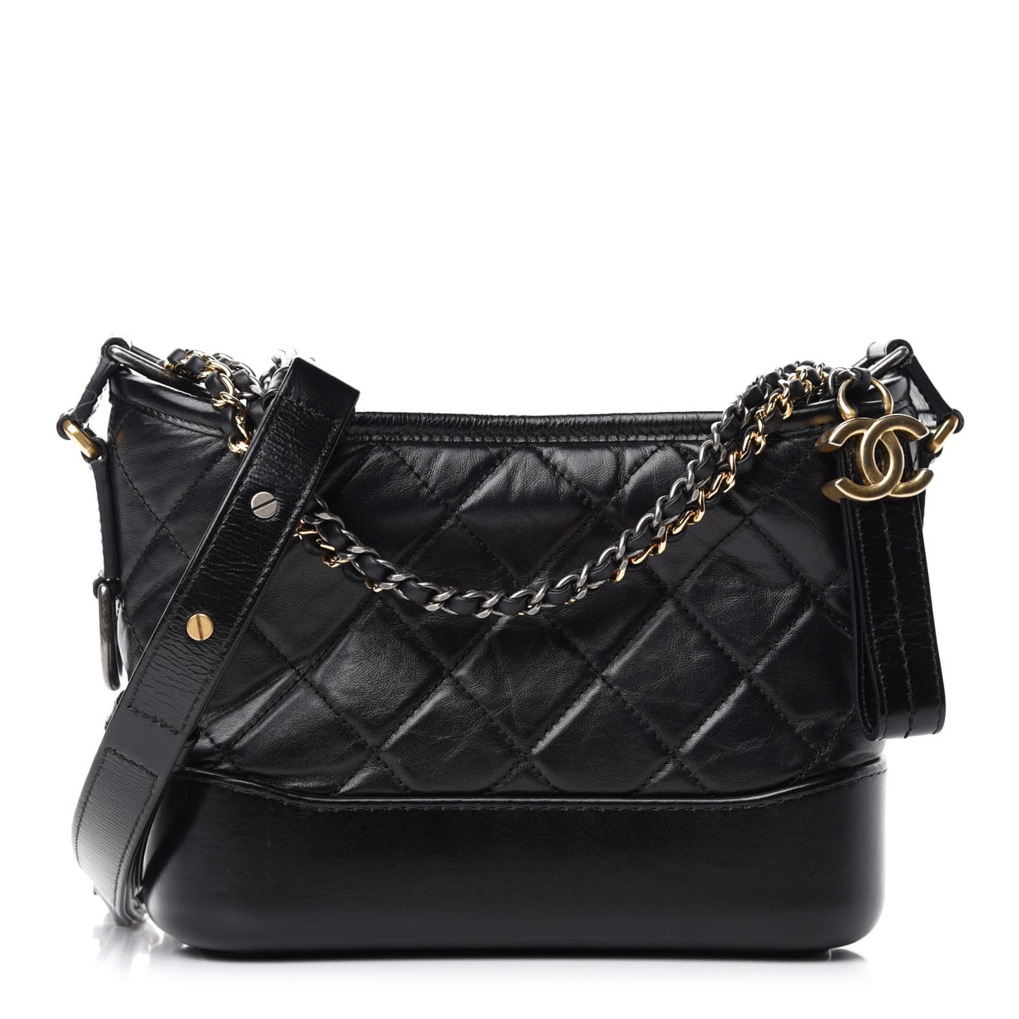 Aged Calfskin Quilted Small Gabrielle Hobo Black