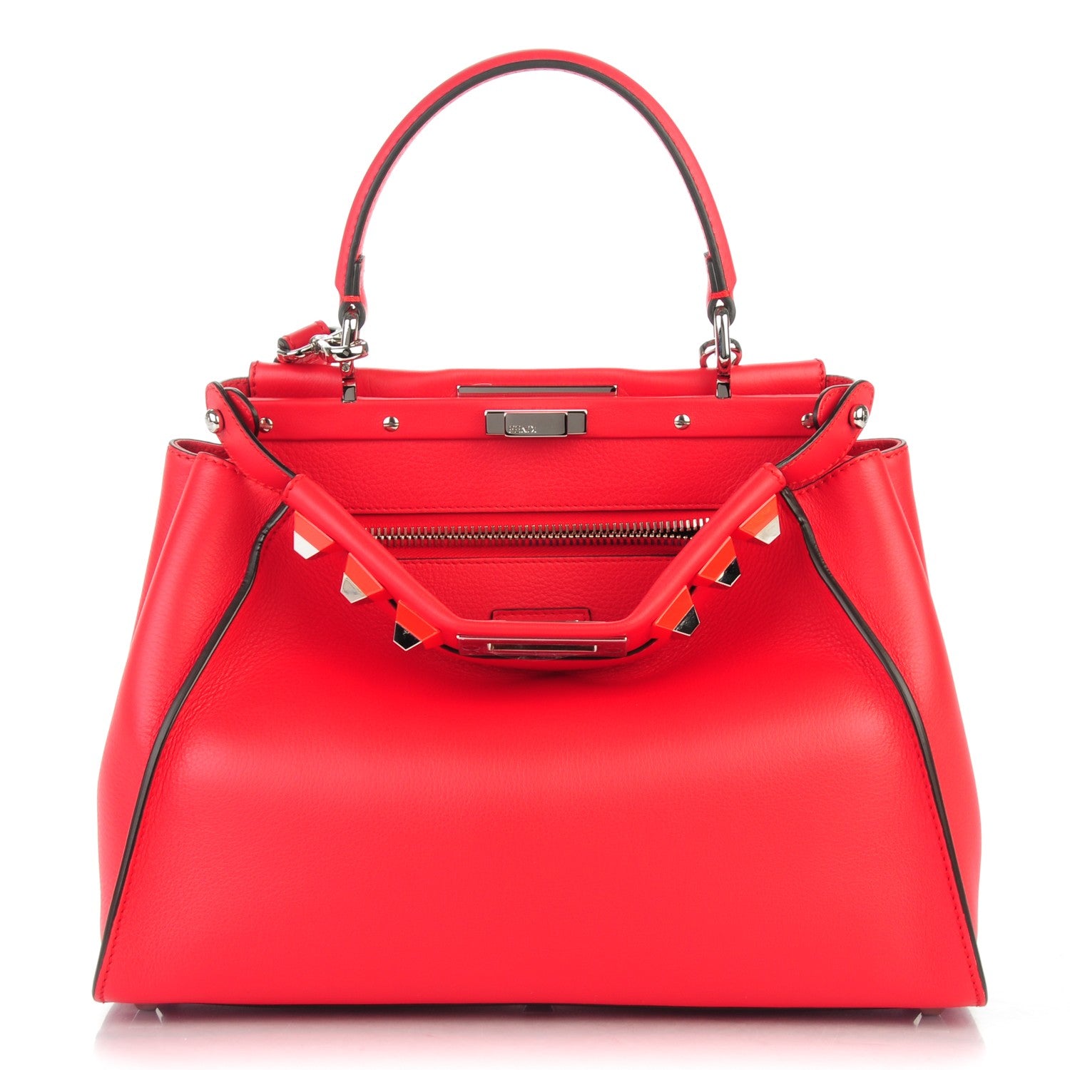Fendi Vitello Seta Studded Medium Peekaboo Iconic Satchel Fiamma 1 of 7