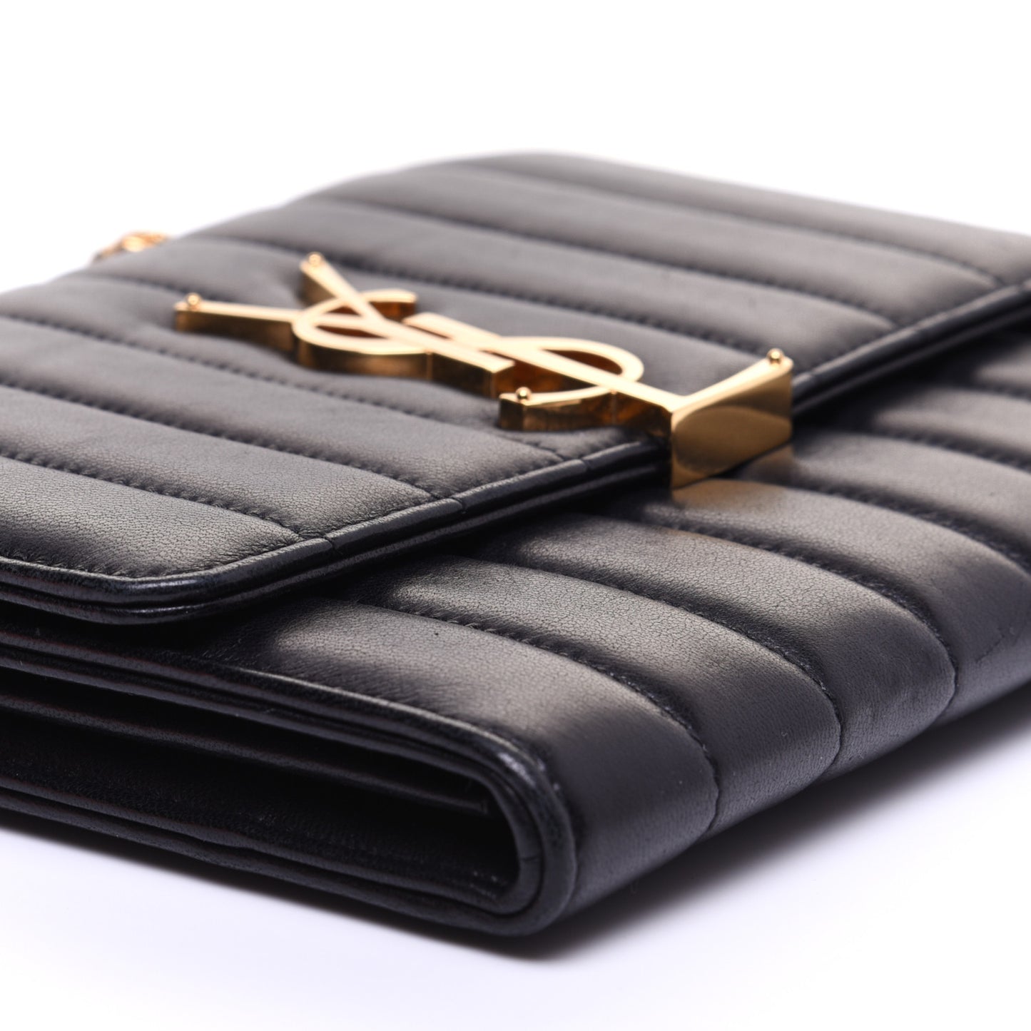 Lambskin Matelasse Monogram Vicky Chain Wallet Black