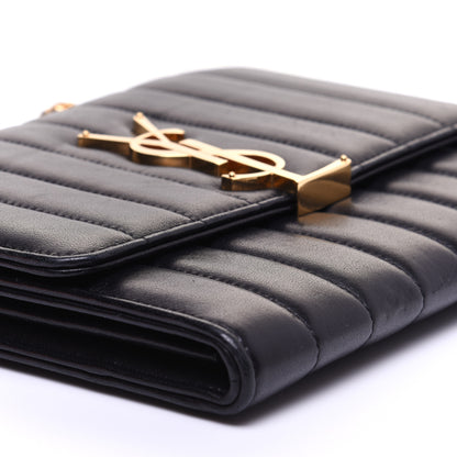 Saint Laurent Lambskin Matelasse Monogram Vicky Chain Wallet Black 6 of 13