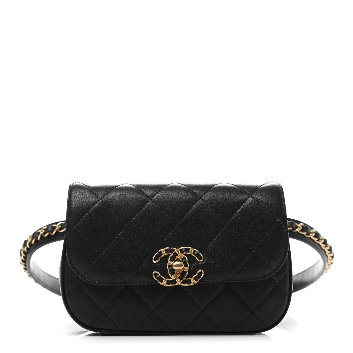 Chanel Lambskin Quilted Chain Infinity Waist Belt Bag Black 1 of 4