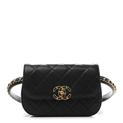 Chanel Lambskin Quilted Chain Infinity Waist Belt Bag Black 1 of 4