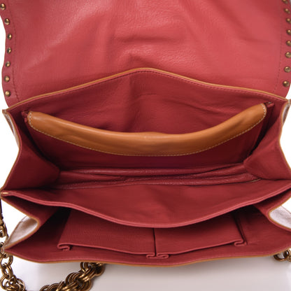 Prada Glace Calfskin Studded Detachable Chain Clutch Tan 5 of 8