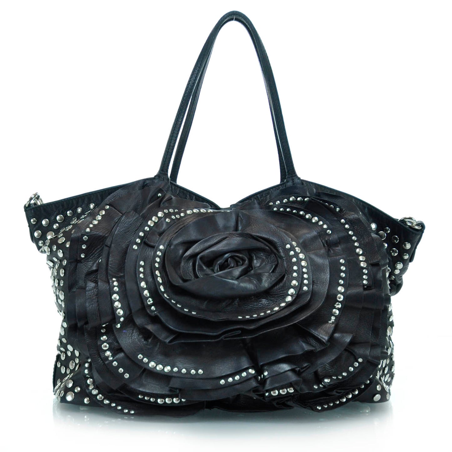 Leather Studded Petale Tote Black