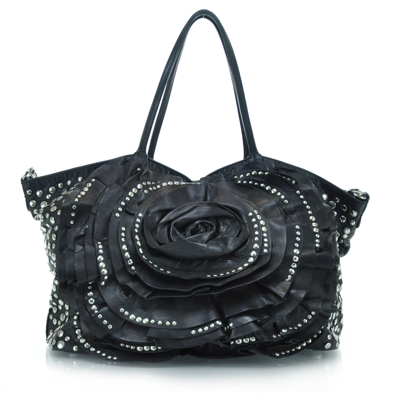 Valentino Garavani Leather Studded Petale Tote Black 1 of 12