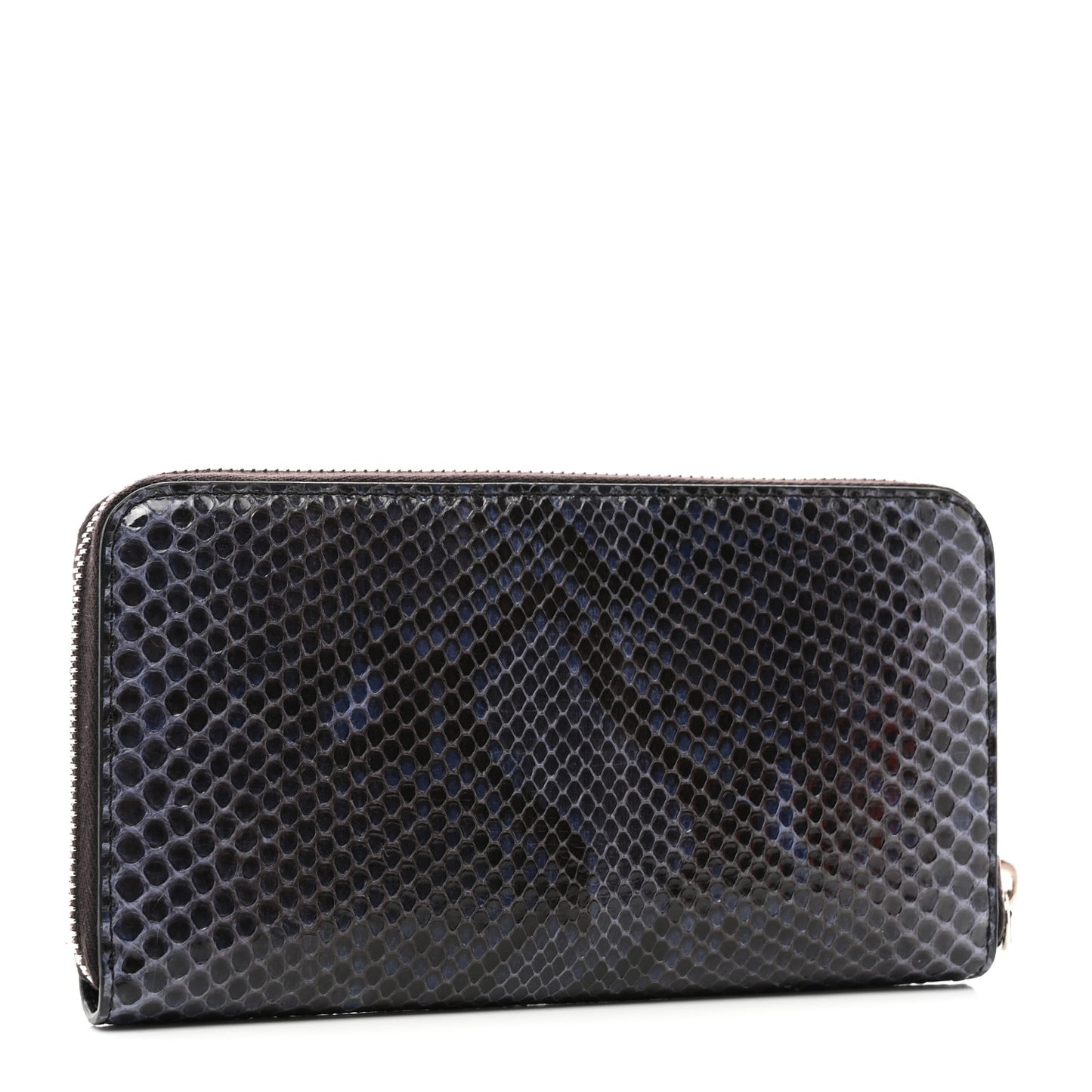 Snakeskin Metal Monster Eyes Zip Around Wallet Navy