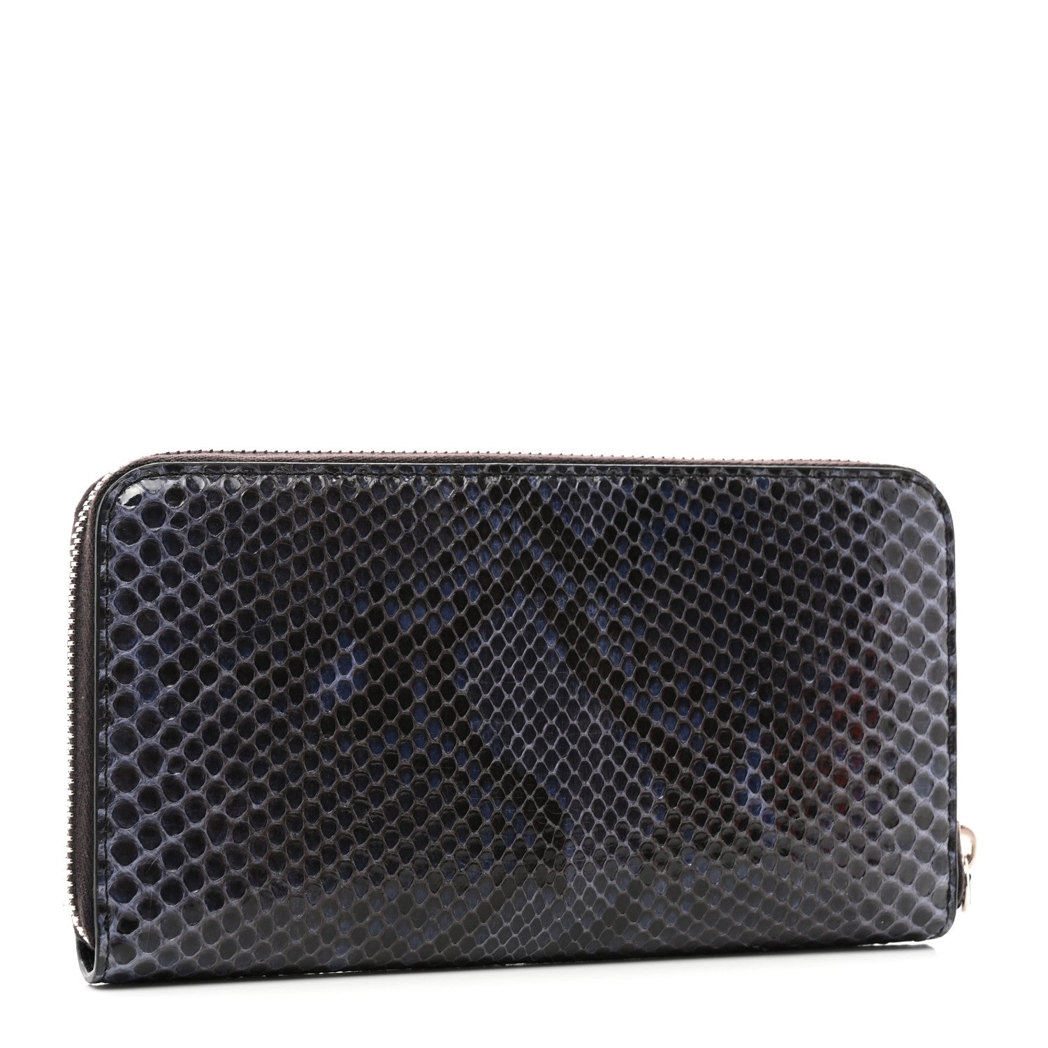 Fendi Snakeskin Metal Monster Eyes Zip Around Wallet Navy 3 of 12