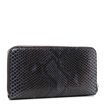 Fendi Snakeskin Metal Monster Eyes Zip Around Wallet Navy 3 of 12