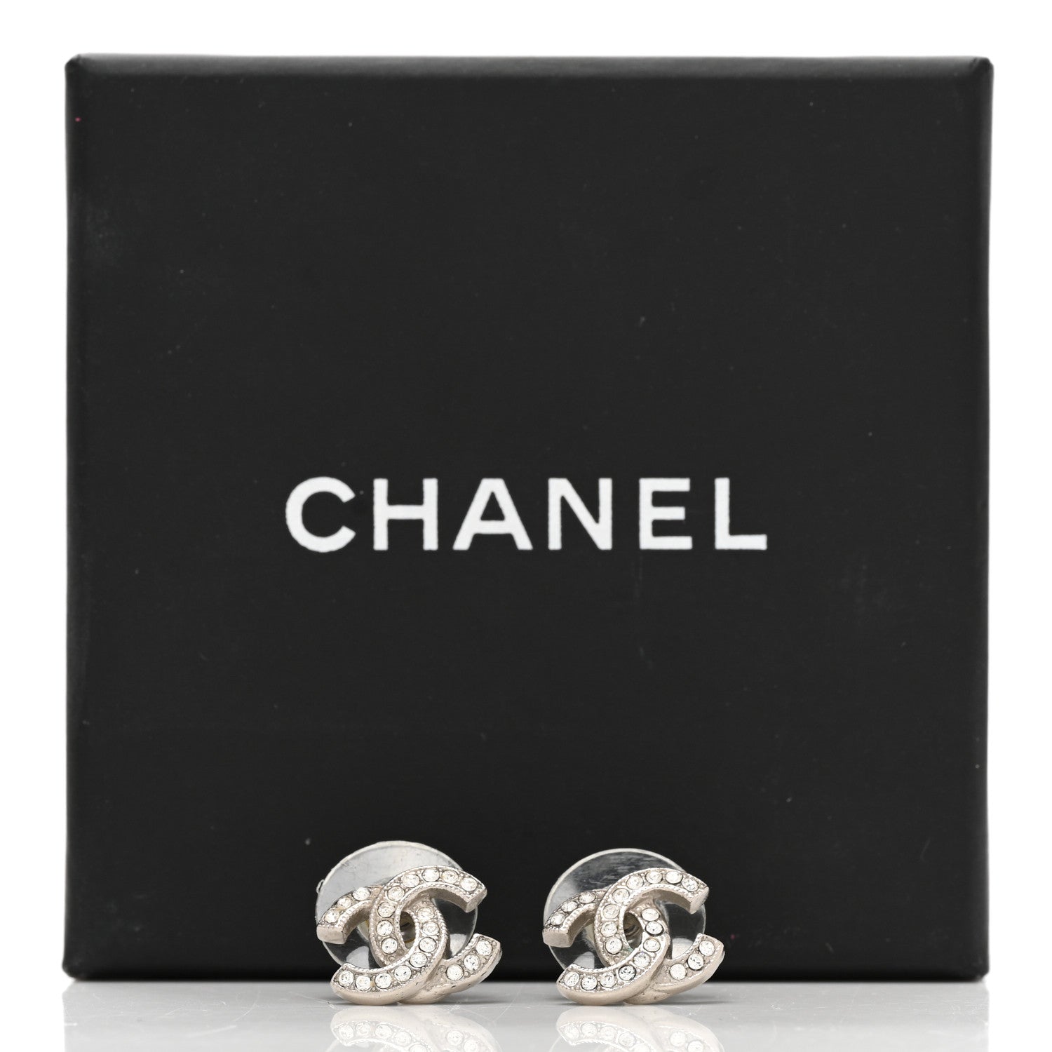 Chanel Crystal Mini Timeless CC Earrings Silver 5 of 5