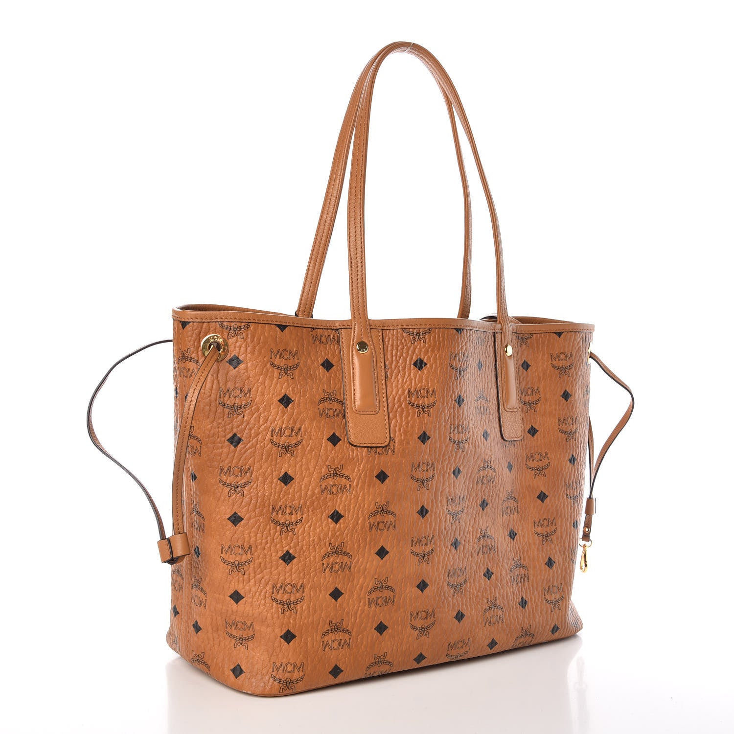 MCM Visetos Medium Liz Reversible Shopper Tote Cognac 6 of 10