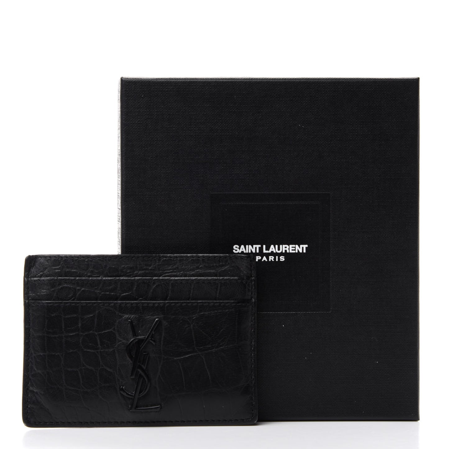 Calfskin Crocodile Embossed Monogram Credit Card Case Black