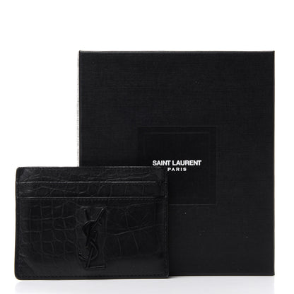 Saint Laurent Calfskin Crocodile Embossed Monogram Credit Card Case Black 7 of 7