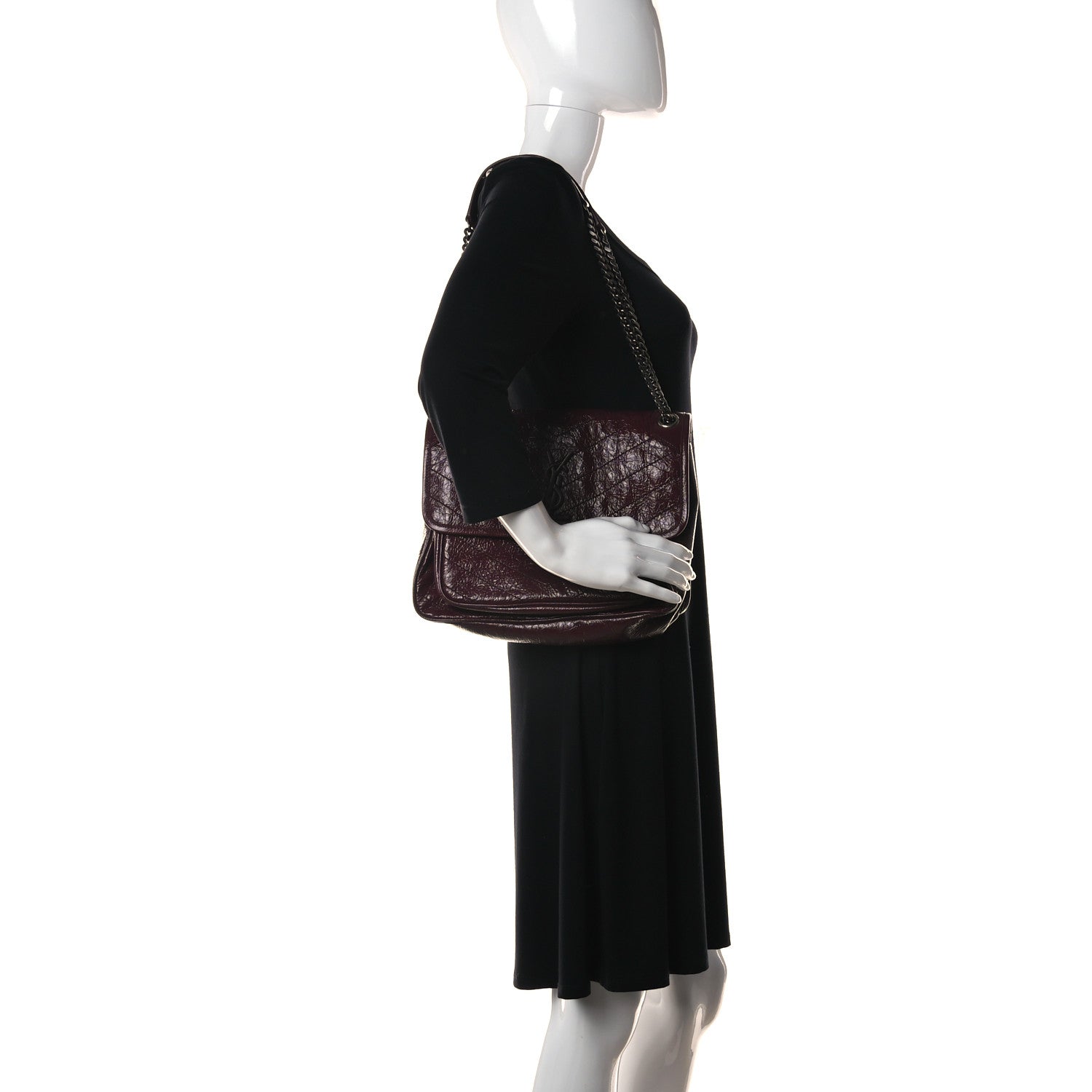 Saint Laurent Crinkled Calfskin Matelasse Monogram Medium Niki Chain Satchel Rouge Legion 2 of 9
