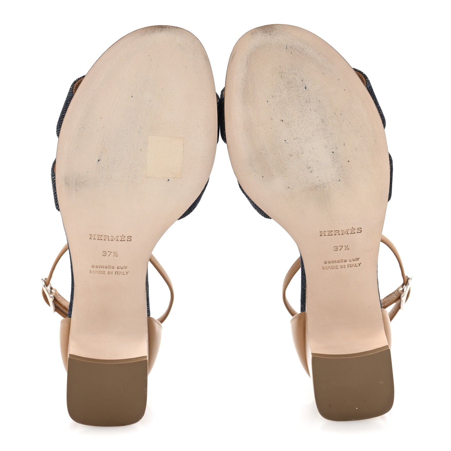 Denim Calfskin Encens 50 Sandals 37.5 Bleu Brut Naturel