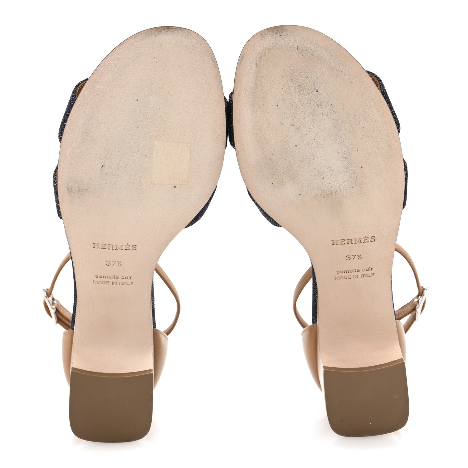 Hermes Denim Calfskin Encens 50 Sandals 37.5 Bleu Brut Naturel 6 of 11