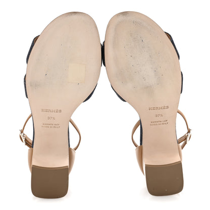 Hermes Denim Calfskin Encens 50 Sandals 37.5 Bleu Brut Naturel 6 of 11