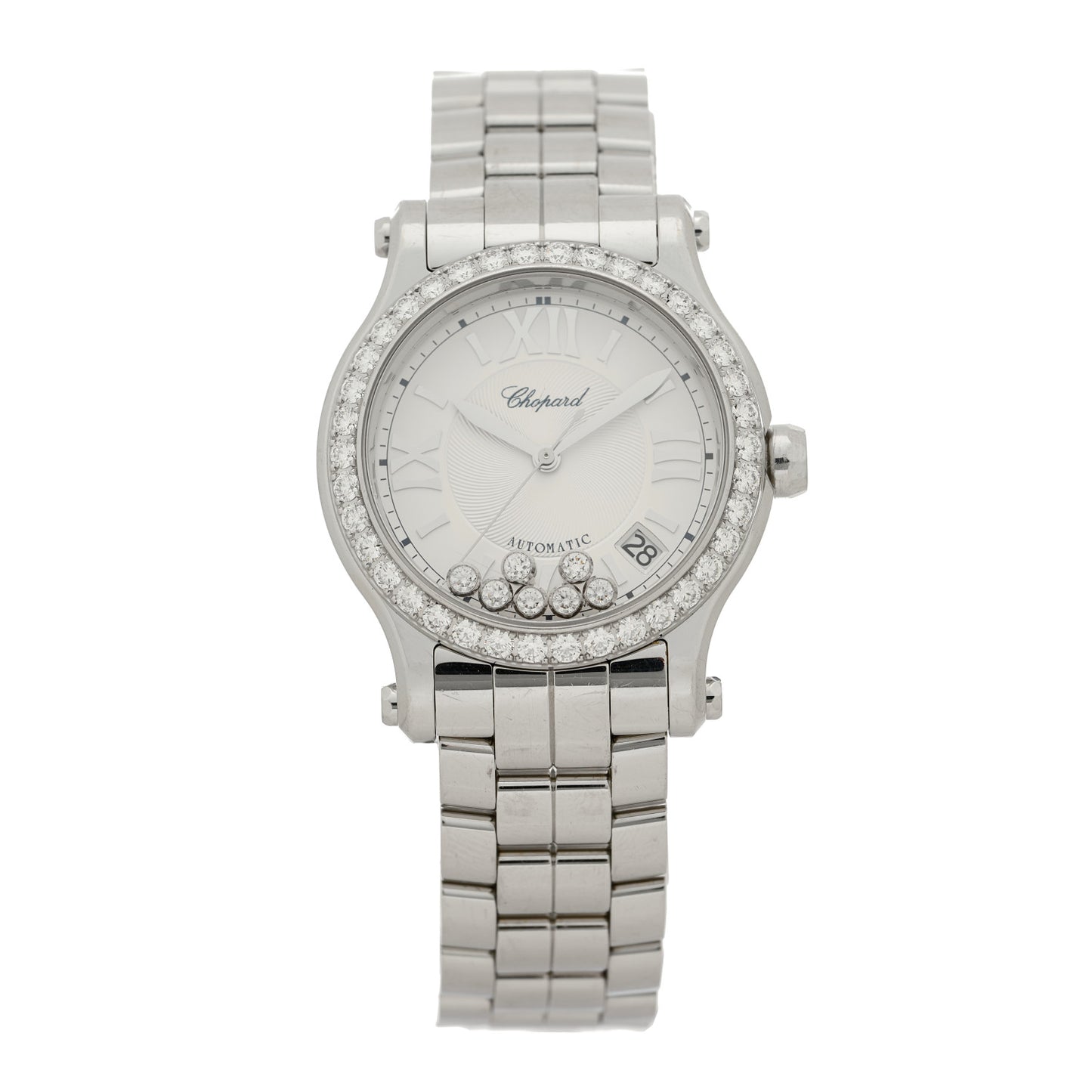 Stainless Steel Diamond Bezel 36mm Happy Sport Automatic Watch Silver