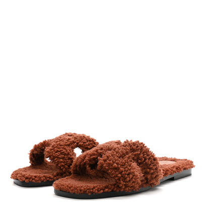 Hermes Woolskin Oran Sandals 40 Cognac 3 of 8